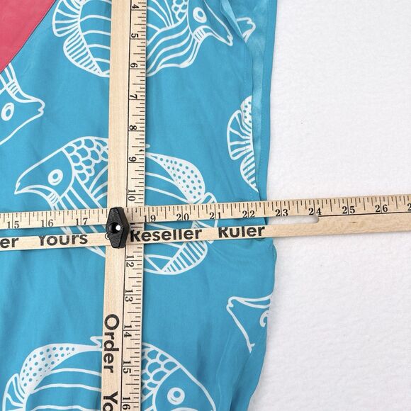 Sail To Sable Dress XL Blue Pink Silk Shift Fish Coastal Vacation Beach Preppy - Picture 8 of 9